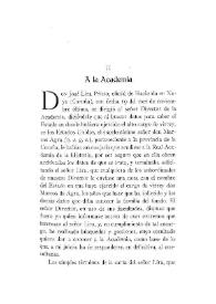 Portada:A la Academia: [Información sobre el cargo de virrey de D. Marcos Agra en Estados Unidos] / Luis Redonet