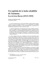 Portada:Un capítulo de la lucha aliadófila de Unamuno. La revista \"Iberia\" (1915-1919) / Manuel Mª Urrutia León