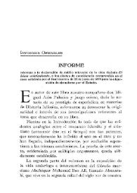 Portada:Informe referente a la declaración de mérito relevante de la obra titulada "El Islam cristianizado", a los efectos de considerarla comprendida en el caso señalado por el Real Decreto de 23 de junio de 1899 para la adquisición de ejemplares por el Estado / Eduardo Ibarra y Rodríguez