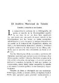 Portada:El Archivo Municipal de Toledo : Estudio y relación de sus fondos / Antonio Sierra Corella