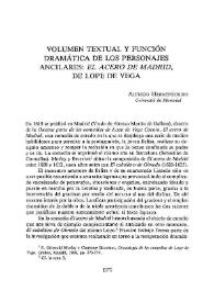 Portada:Volumen textual y función dramática de los personajes ancilares : "El acero de Madrid", de Lope de Vega / Alfredo Hermenegildo