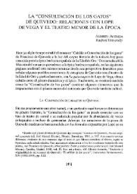 Portada:La "Consultación de los gatos" de Quevedo : relaciones con Lope de Vega y el teatro menor de la época / Alberto Acereda