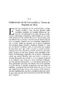Portada:Ordenanzas de la Comunidad y Tierra de Segovia en 1514 / Luis Redonet