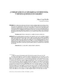 Portada:¿Unidad lógica o dinámica? Coherencia y sistema jurídico en Kelsen / Miguel Ángel Rodilla
