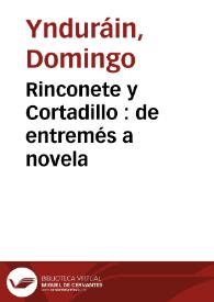 Portada:Rinconete y Cortadillo : de entremés a novela