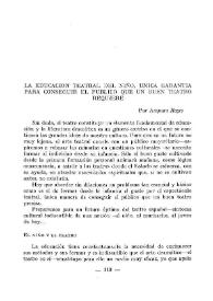 Portada:Educación teatral del niño, única garantía para conseguir el público que un buen teatro requiere / por Amparo Reyes