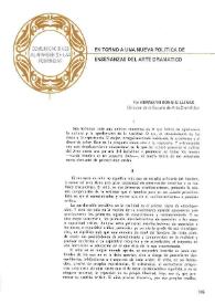 Portada:En torno a una nueva política de enseñanzas del arte dramático / por Hermann Bonnín Llinas
