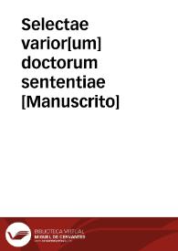 Portada:Selectae varior[um] doctorum sententiae  [Manuscrito]