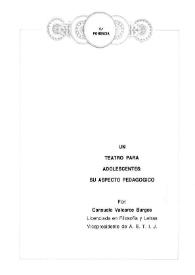 Portada:Un teatro para adolescentes : su aspecto pedagógico / por Consuelo Valcarce Burgos