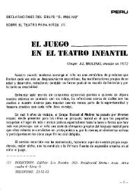 Portada:Declaraciones del Grupo "El Molino" sobre el teatro para niños. El juego en el teatro infantil / Grupo El Molino