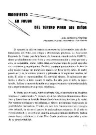 Portada:Manifiesto a favor del teatro para los niños / Julio Santamaría Pampliega