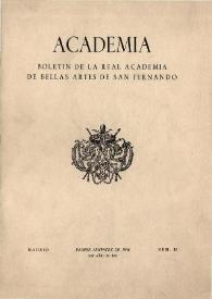 Portada:Academia : Boletín de la Real Academia de Bellas Artes de San Fernando. Primer semestre 1964. Número 18. Preliminares e índice