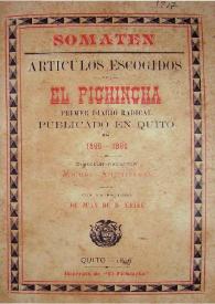 Portada:Somatén : artículos escogidos de El Pichincha, primer diario radical publicado en Quito en 1895-1896 / director-redactor, Miguel Aristizábal; con un prólogo de Juan de D. Uribe