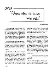 Portada:Cuba : \"Veinte años de teatro para niños\" / Freddy Artiles