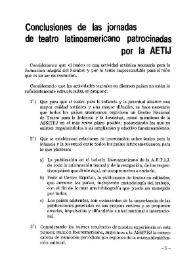 Portada:Conclusiones de las Jornadas de Teatro Latinoamericano patrocinado por la AETIJ