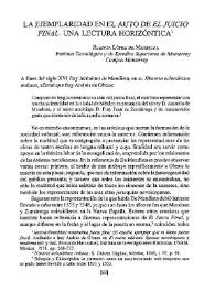 Portada:La ejemplaridad en el auto de "El Juicio Final". Una lectura horizóntica / Blanca López de Mariscal