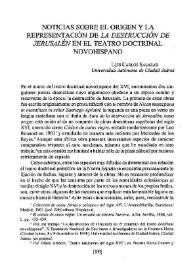 Portada:Noticias sobre el origen y la representación de "La destrucción de Jerusalén" en el teatro doctrinal novohispano / Luis Carlos Salazar