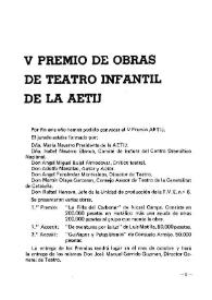 Portada:V Premio de obras de Teatro Infantil de la AETIJ