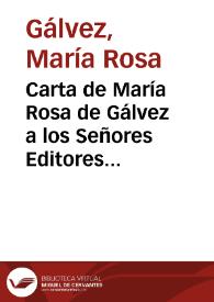 Portada:Carta de María Rosa de Gálvez a los Señores Editores de las "Variedades" [en respuesta a la crítica de "Las Esclavas amazonas"] / M.R.G.