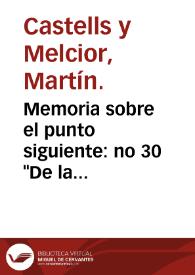 Portada:Memoria sobre el punto siguiente : no 30 \"De la inspiración hidrica pulverulenta termal\" y monografía sobre las aguas minerales de Marmolejo / por el opositor Martin Castells, 1er individuo de la 3a Trinca (enero de 1866)