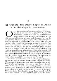 Portada:El cronista don Pedro López de Ayala y la historiografía portuguesa / el Marqués de Lozoya
