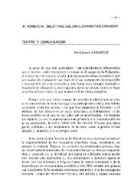 Portada:III Ponencia. Objetivos del arte dramático creador. Teatro y comunicación / Carmen Aymerich