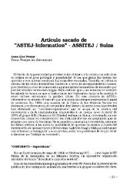 Portada:Artículo sacado de "ASTEJ-Información"- ASSITEJ-Suiza / Anne-Lise Prudat