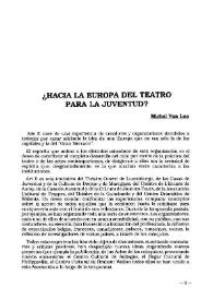 Portada:¿Hacia la Europa del teatro para la juventud? / Michel Van Loo