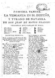 Portada:La Venganza en el despeño, y Tyrano de Navarra / de Don Juan de Matos Fragoso