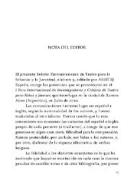 Boletín Iberoamericano de Teatro para la Infancia y la Juventud, núm. 9 (noviembre 2011). Nota del editor