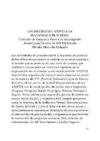 Portada:Un modelo de apoyo a la investigación teatral : (Colección de Ensayos y Premio de InvestigaciónTeatral Juan Cervera de ASSITEJ España) / Nicolás Morcillo Delgado