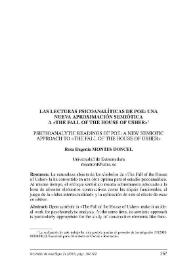 Portada:Las lecturas psicoanalíticas de Poe: una nueva aproximación semiótica a \"The Fall of the House of Usher\" / Rosa Eugenia Montes Doncel