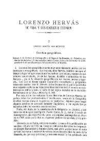 Portada:Lorenzo Hervás : sus escritos. Escritos geográficos