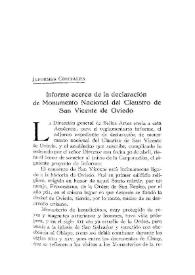 Portada:Informe acerca de la declaración de Monumento Nacional del Claustro de San Vicente de Oviedo / M. López Otero