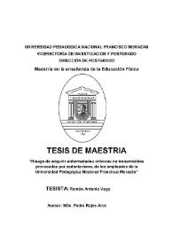 Portada:Riesgo de adquirir enfermedades crónicas no transmisibles según el nivel de sedentarismo, de los empleados de la Universidad Pedagógica Nacional Francisco Morazán / Ramón Antonio Vega