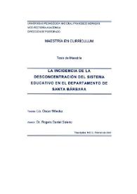 Portada:La incidencia de la desconcentración del sistema educativo en el departamento de Santa Bárbara