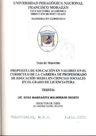 Portada:Propuesta de educación en valores en el currículo de la carrera de profesorado de educación media en Ciencias Sociales en el grado de licenciatura