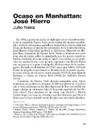 Portada:Ocaso en Manhattan: José Hierro / Julio Neira