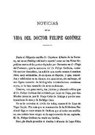 Portada:Noticias de la vida del doctor Felipe Godínez / Adolfo de Castro
