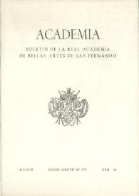 Portada:Academia: Boletín de la Real Academia de Bellas Artes de San Fernando. Segundo semestre 1975. Núm. 41. Preliminares e índice