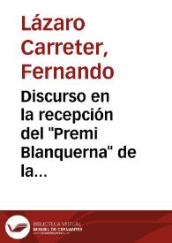 Portada:Discurso en la recepción del \"Premi Blanquerna\" de la Generalitat de Cataluña (1994)