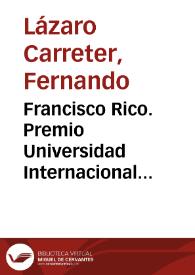Portada:Francisco Rico. Premio Universidad Internacional Menéndez Pelayo 1998. (Santander, 21 de julio, 1998)