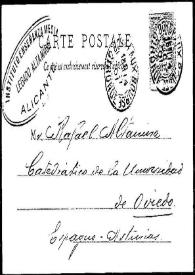 Portada:Tarjeta postal de [Wil] a Rafael Altamira. [Bordeaux] 14 de octubre de 1901