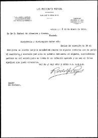 Portada:Carta de Rodolfo Reyes a Rafael Altamira. México, 20 de enero de 1910