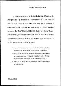 Portada:Invitación y programa de la Junta de Gobierno de la Academia Central Mexicana de Jurisprudencia y Legislación correspondiente de la Real de Madrid. México, 24 de enero de 1910