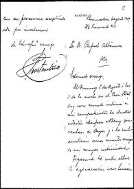 Portada:Carta de F. Constantino a Rafael Altamira. Buenos Aires, 6 de agosto de 1909