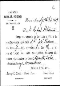 Portada:Carta de Manuel Derqui, Santiago V. Morello y Ricardo Levene. Buenos Aires, 6 de agosto