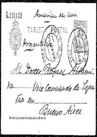 Portada:Tarjeta postal de Rafael María de Labra a Rafael Altamira. Oviedo, 21 de septiembre de 1909