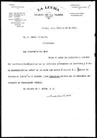 Portada:Carta de Carlos Martí a Rafael Altamira. La Habana, Cuba, 18 de febrero de 1910