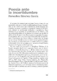Portada:Poesía ante la incertidumbre / Remedios Sánchez García